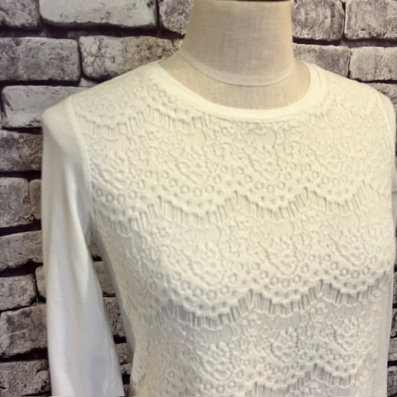 J. Crew White Lace Front Long Sleeve Blouse Size XS - Picture 2 of 8